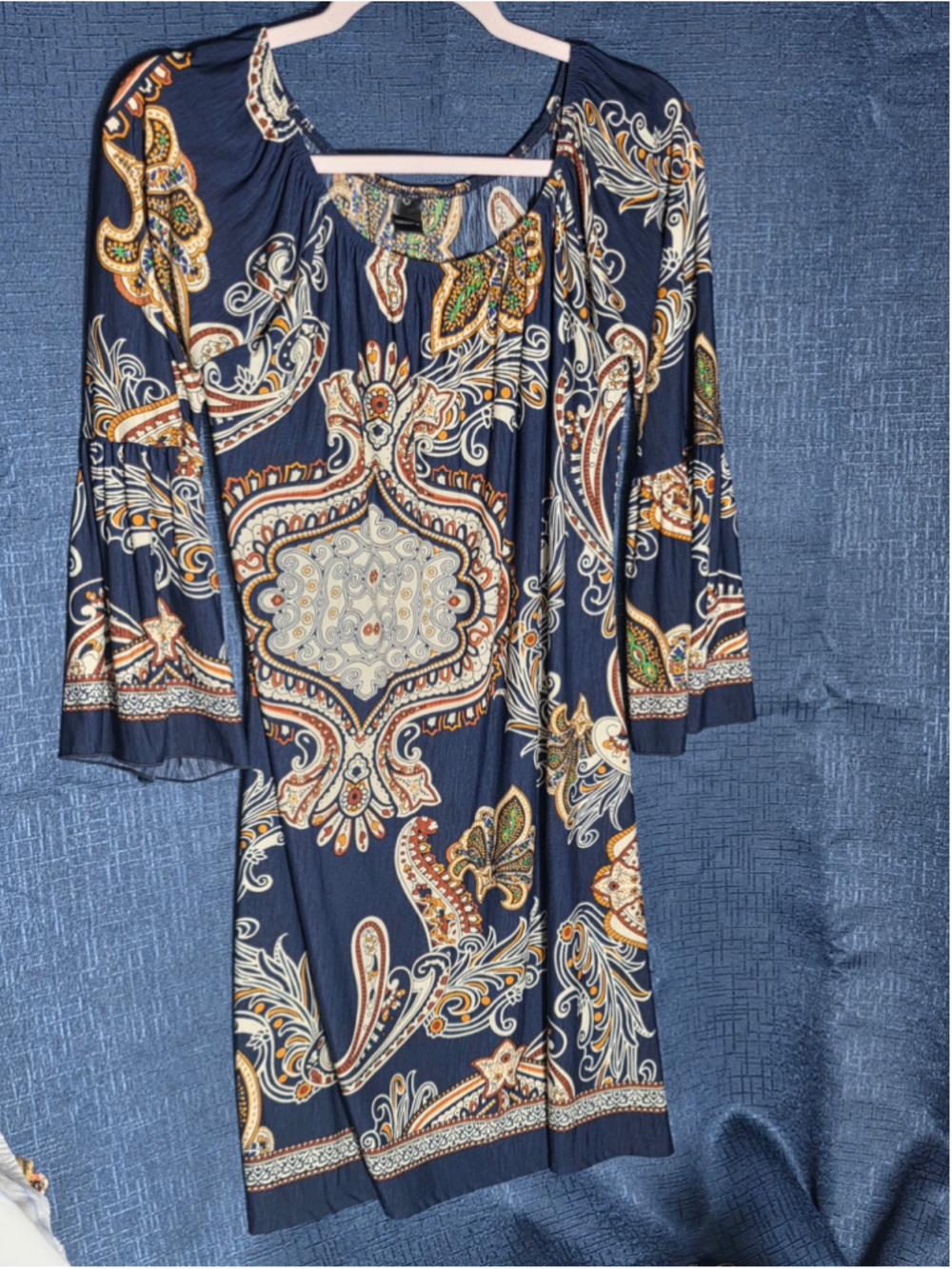 Women's Honeyme Long Sleeve Dress Size S Blue Orange Paisley Print boho-chic y2k - Picture 3 of 8